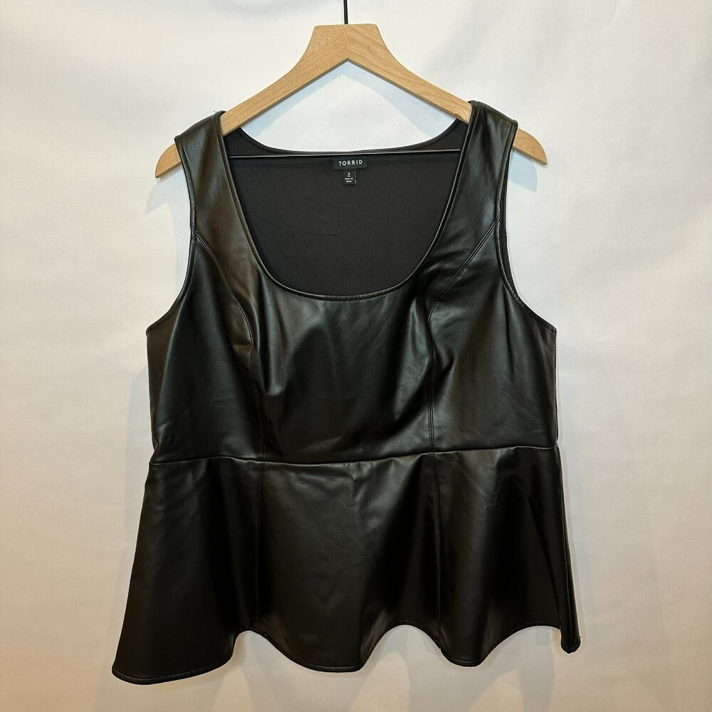 Torrid Black faux leather peplum tank top 2